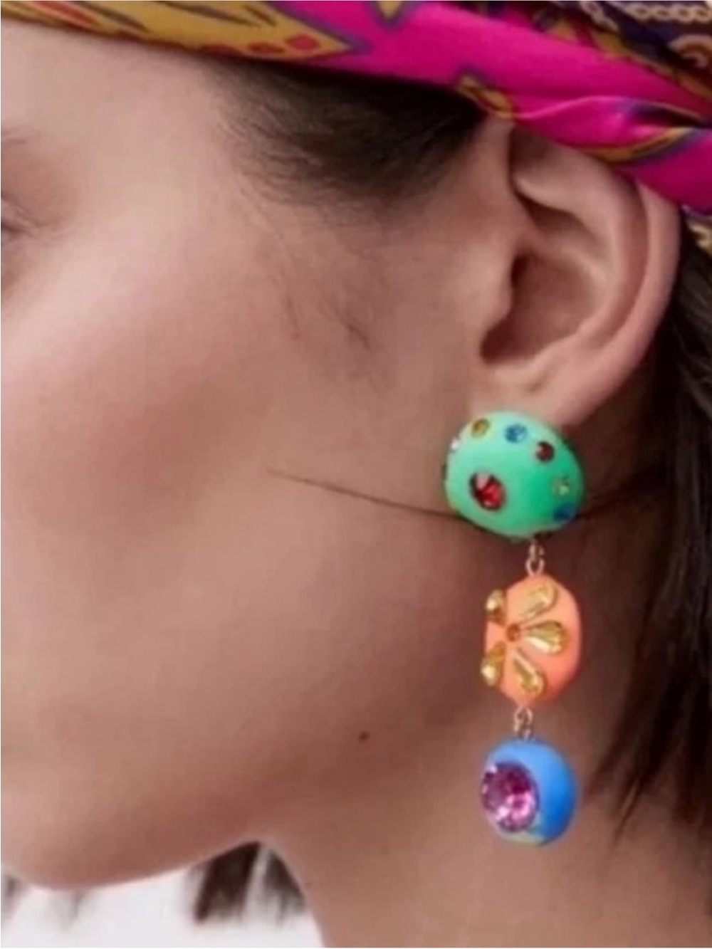 New! Asymmetrical Multicolor Drop Earrings (3042) NWOT